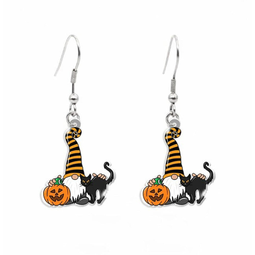 Halloween Gnome & Black Cat Drop Earrings