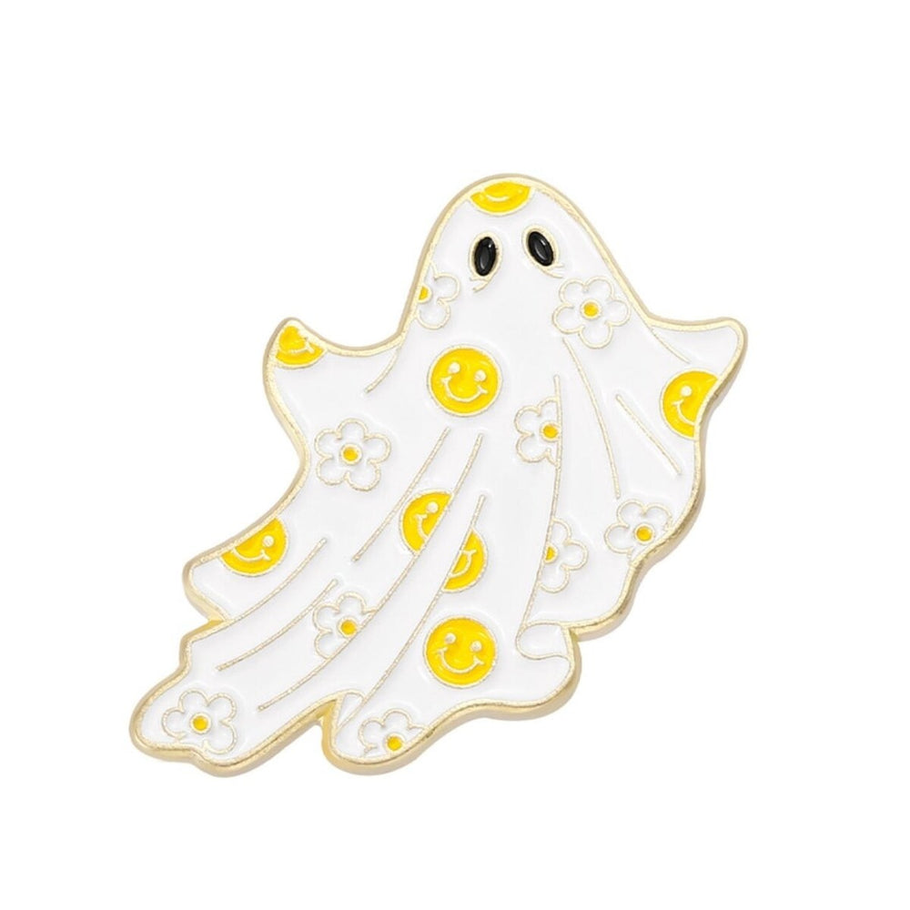 Happy Face & Yellow Floral Ghost Brooch