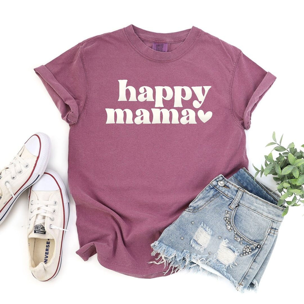 Happy Mama Puff Print Garment Dyed Tee