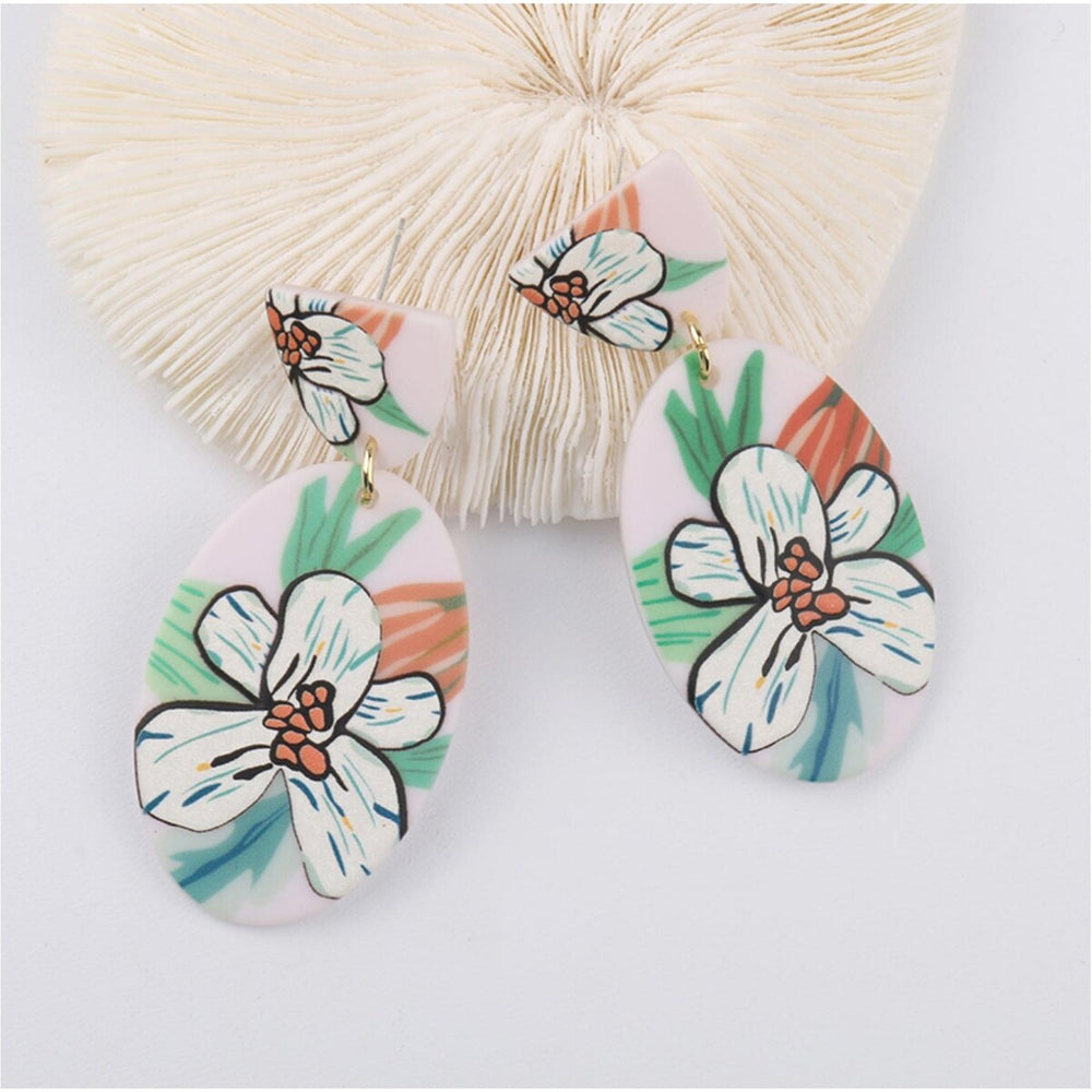 Hawaiian Floral Oval Drop Earrings