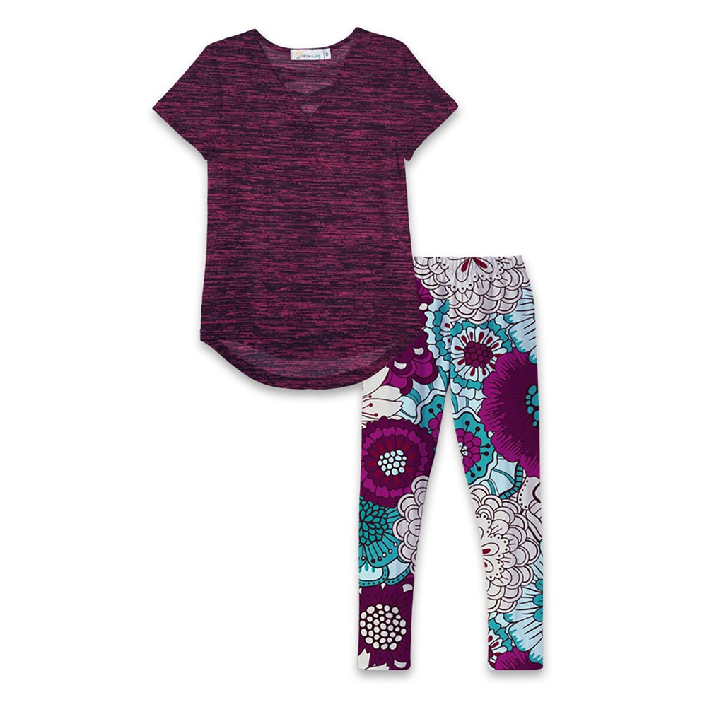 Heather Fuchsia Space Dye Hi-Low Tunic & Floral Print Leggings