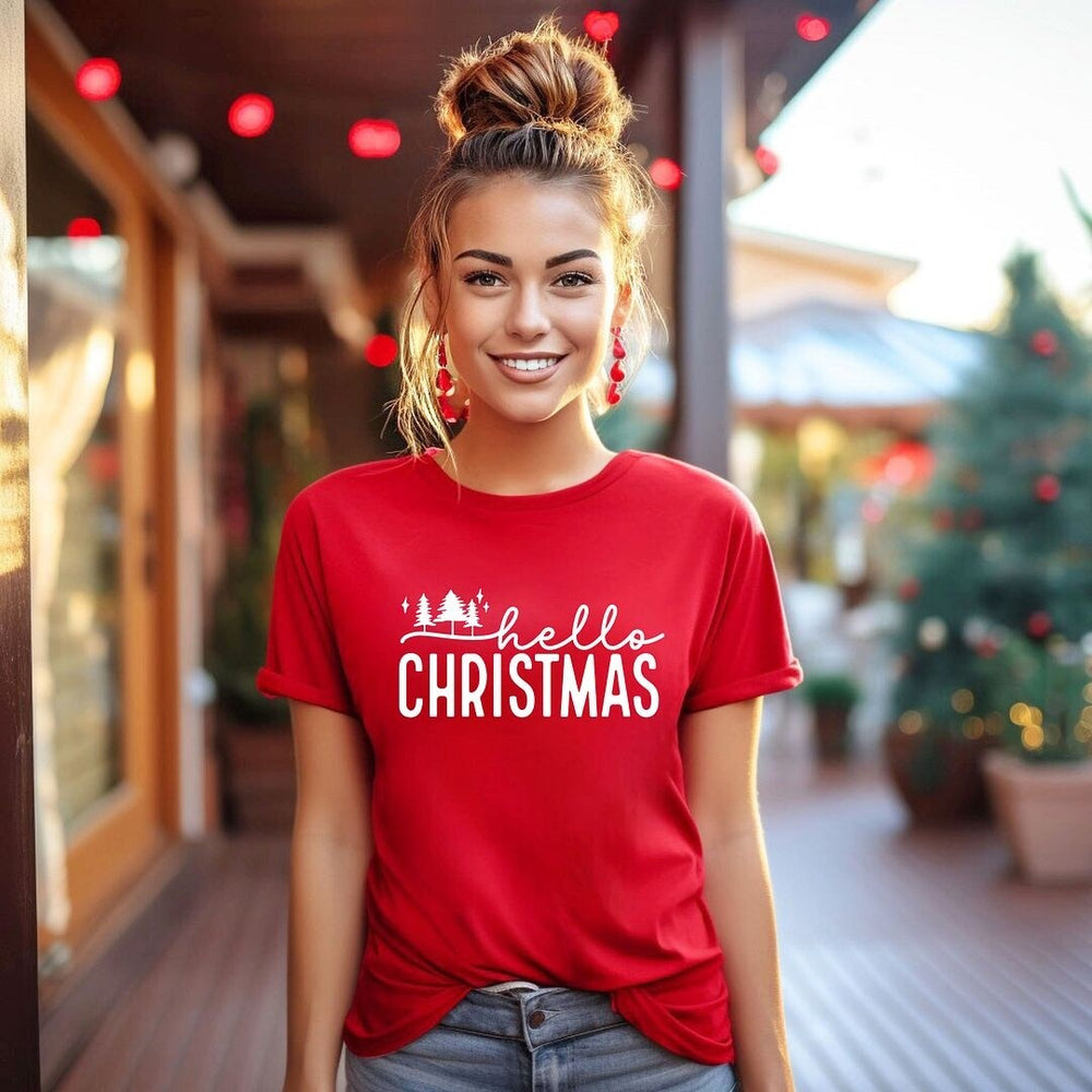 Hello Christmas Trees Short Sleeve Crewnneck Tee