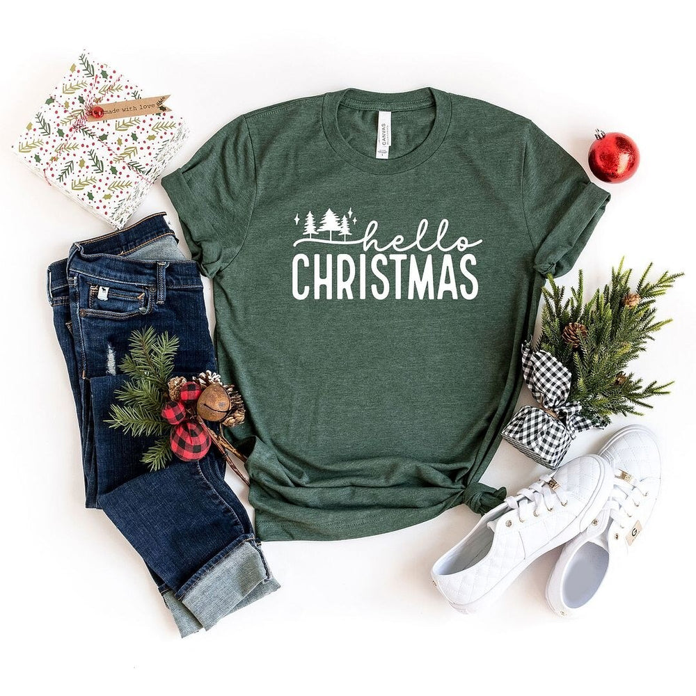 Hello Christmas Trees Short Sleeve Crewnneck Tee