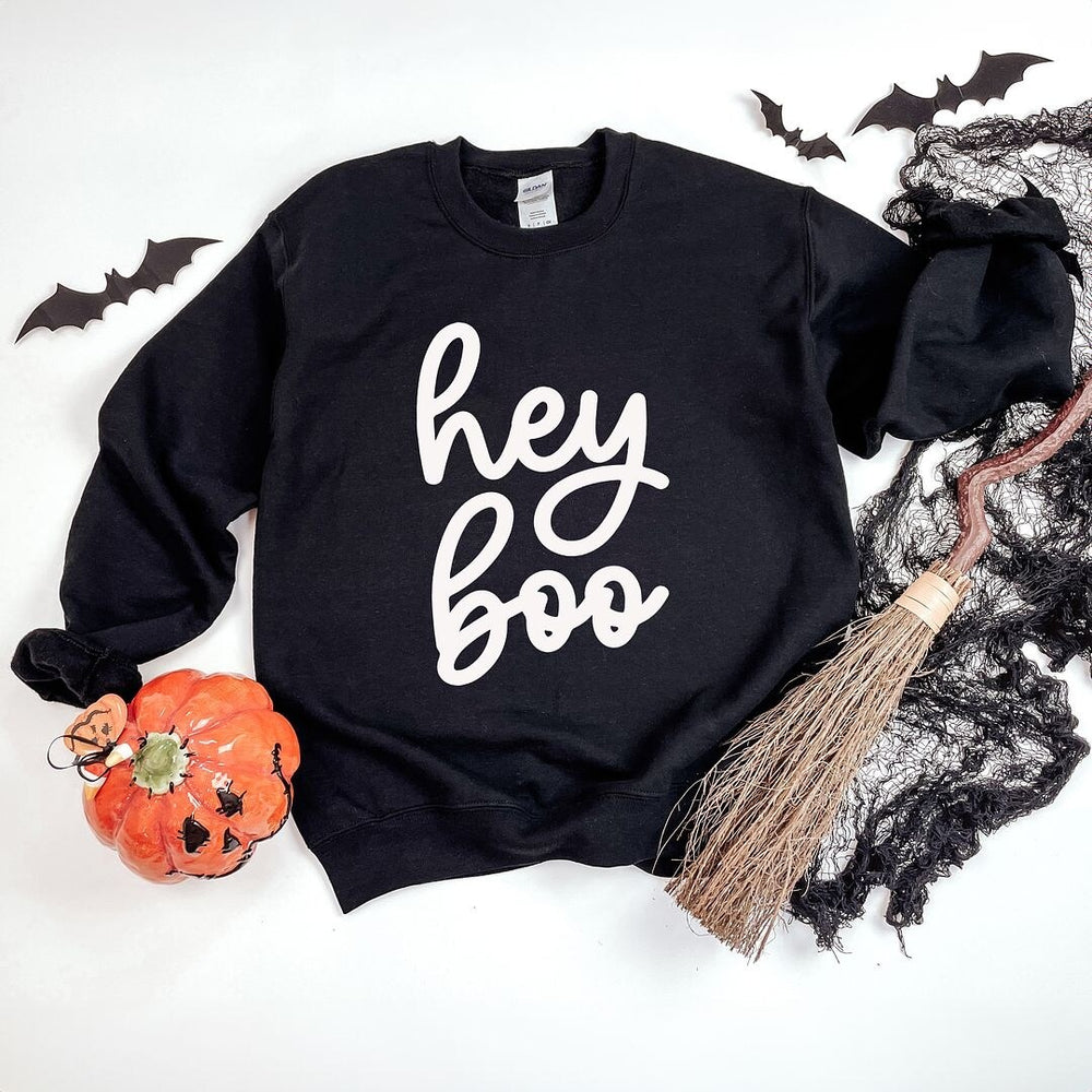 Hey Boo Cursive Puff Print Graphic Sweatshirt