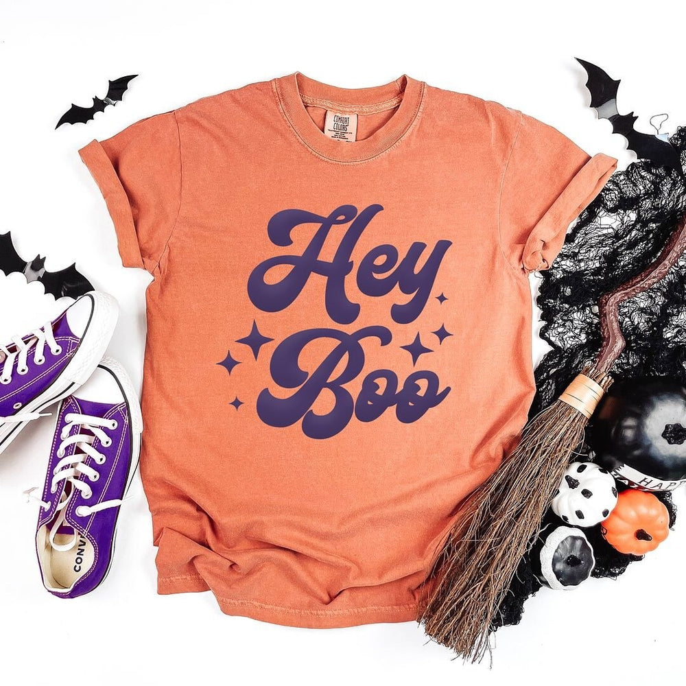 Hey Boo Stars Puff Print Garment Dyed Tee