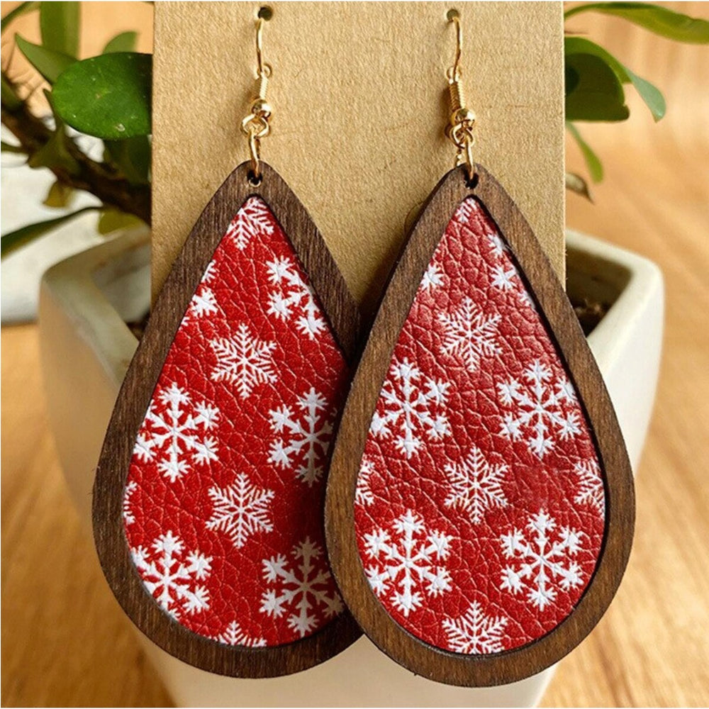 Holiday Patterned & Wooden Teardrop Earrings