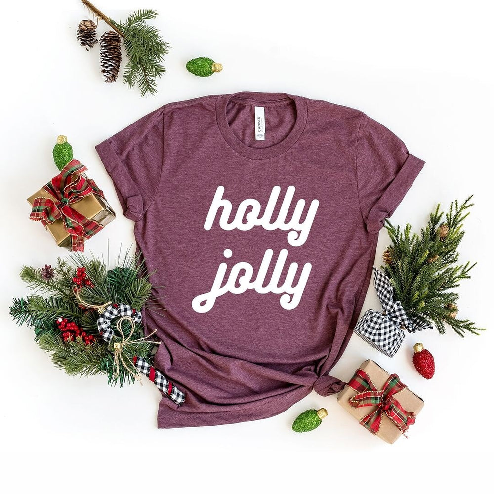 Holly Jolly Bold Cursive Short Sleeve Crewnneck Tee