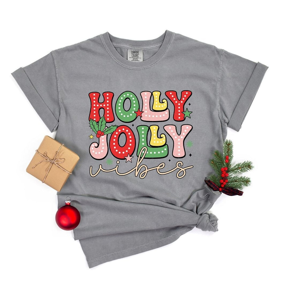 Holly Jolly Vibes Distressed Garment Dyed Tee