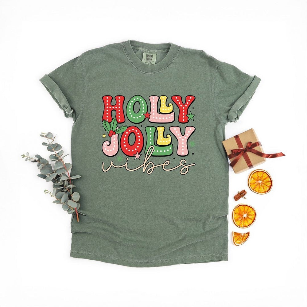 Holly Jolly Vibes Distressed Garment Dyed Tee