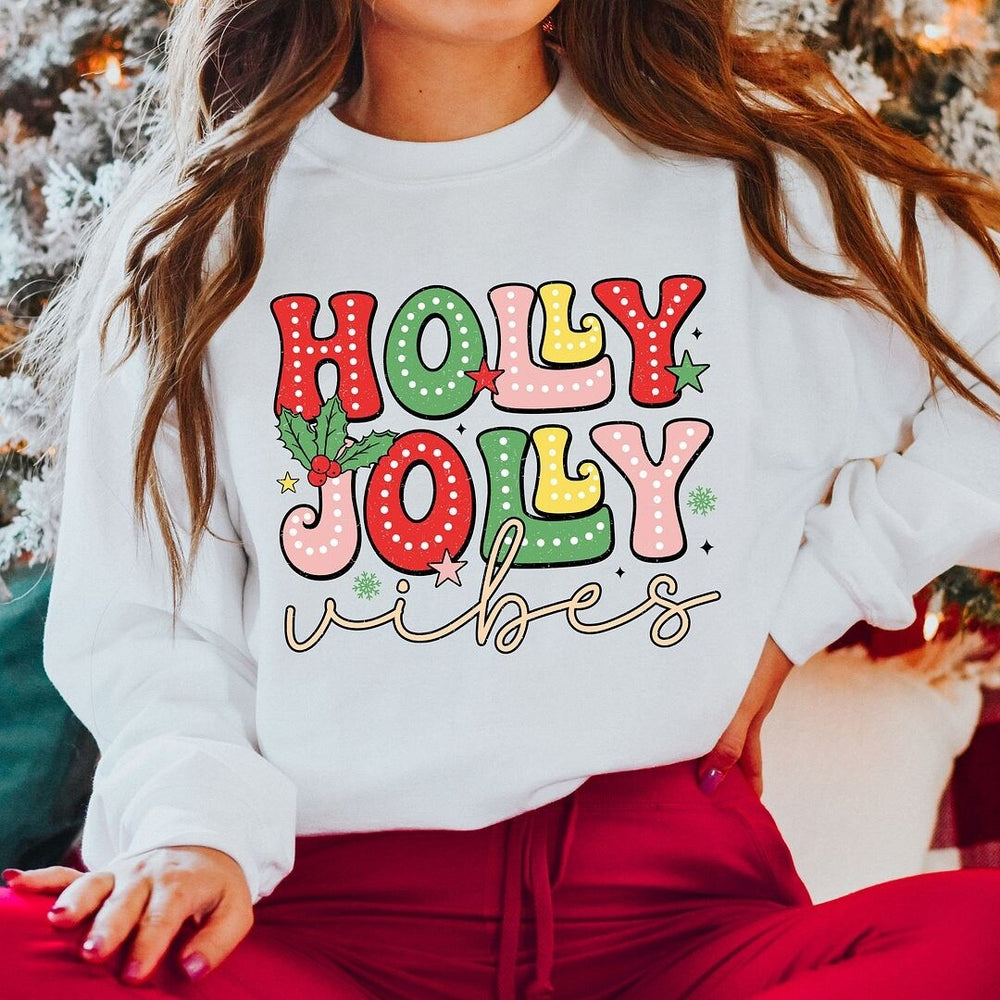 Holly Jolly Vibes Distressed Graphic Sweatshirt