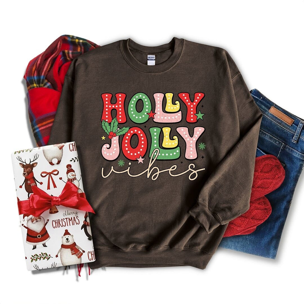 Holly Jolly Vibes Distressed Graphic Sweatshirt