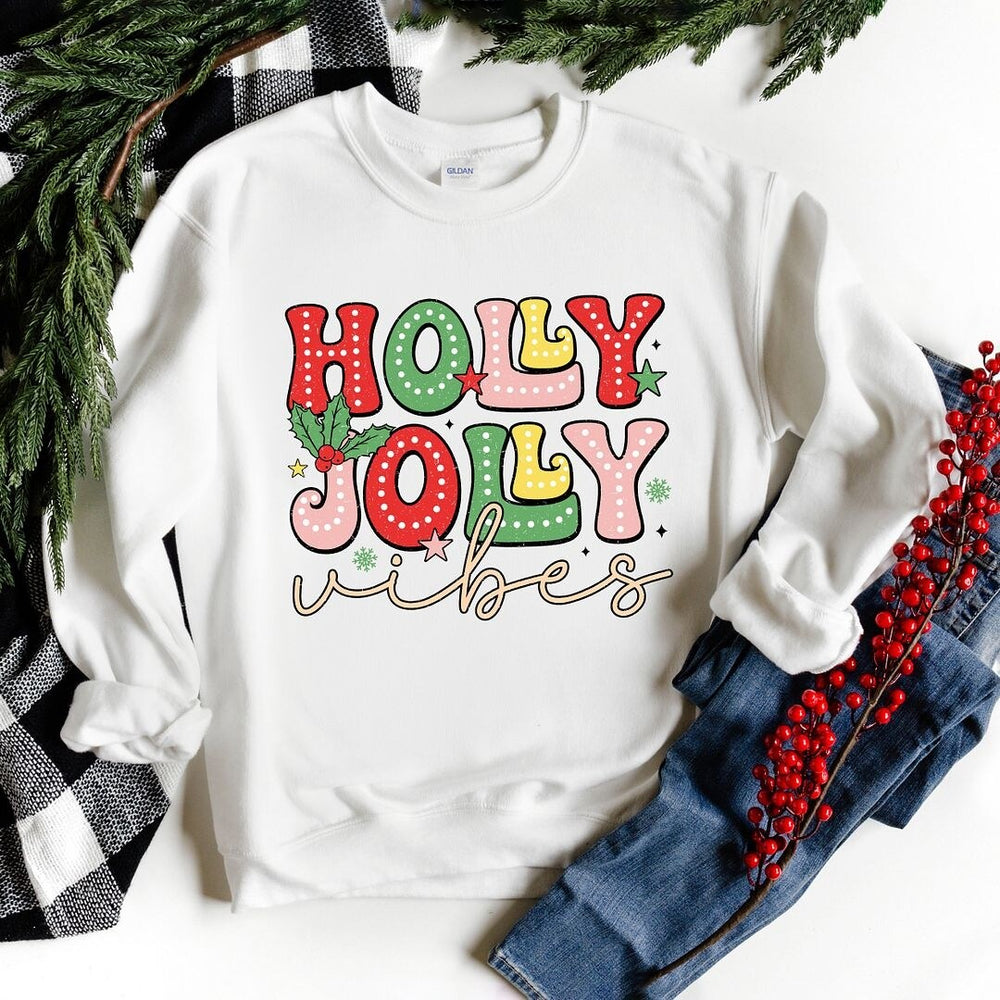 Holly Jolly Vibes Distressed Graphic Sweatshirt