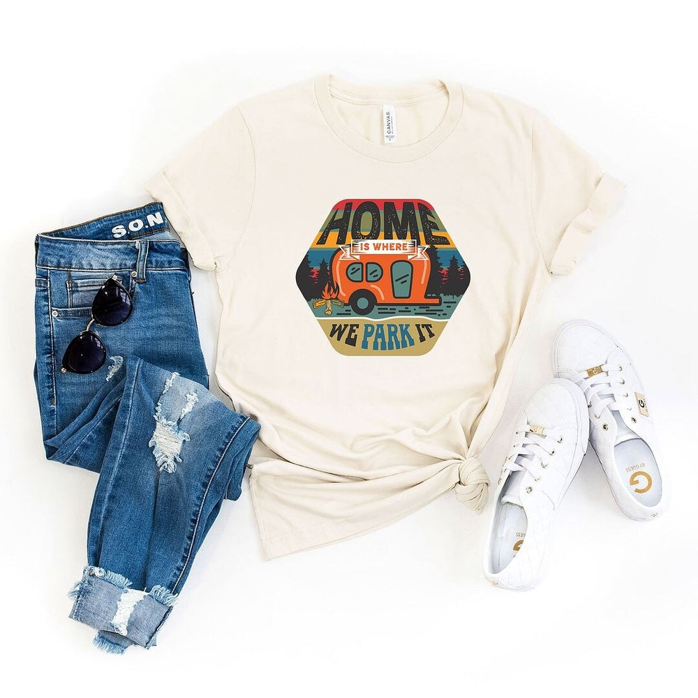 Home Is Where We Park It Badge Short Sleeve Crewnneck Tee