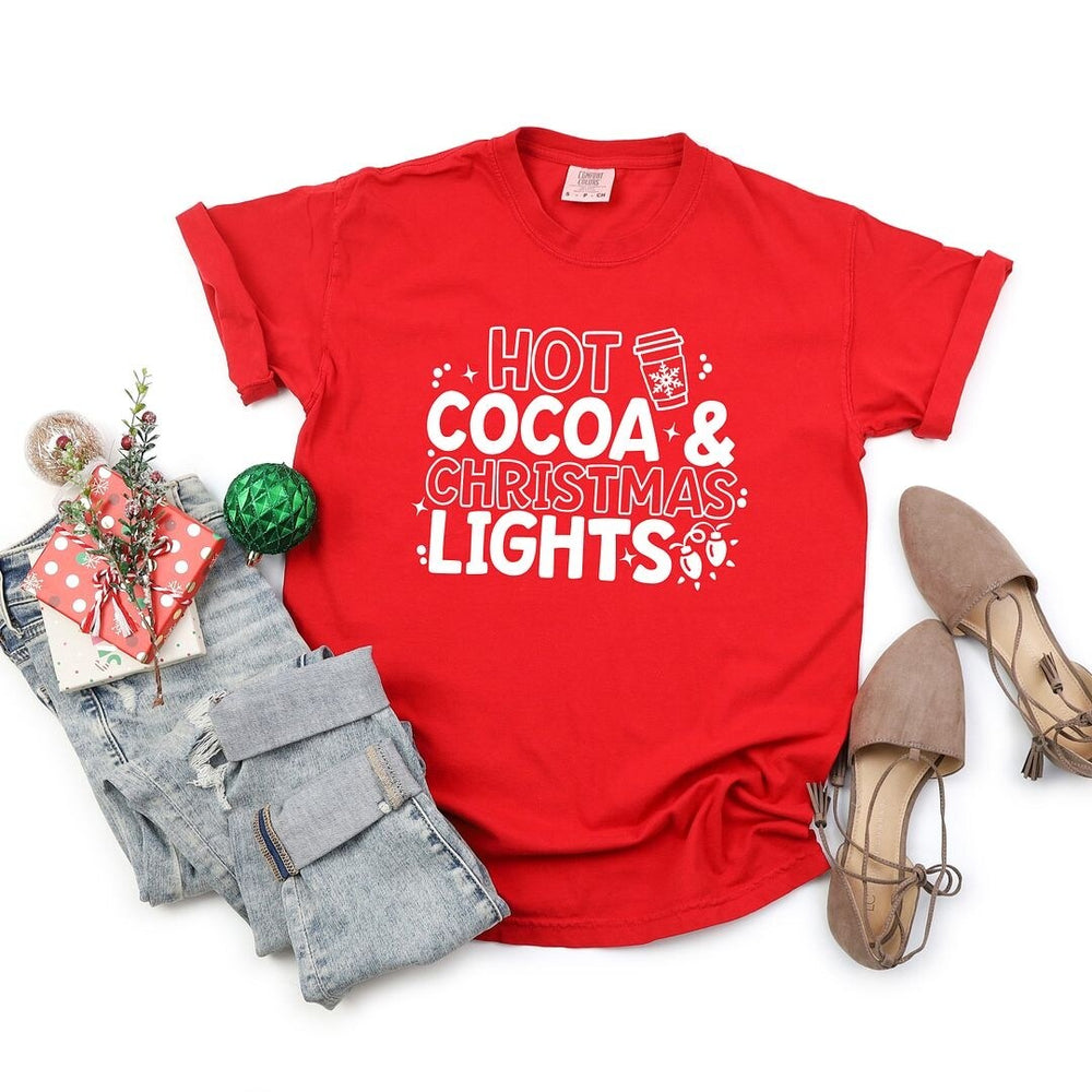 Hot Cocoa and Christmas Lights Garment Dyed Tee