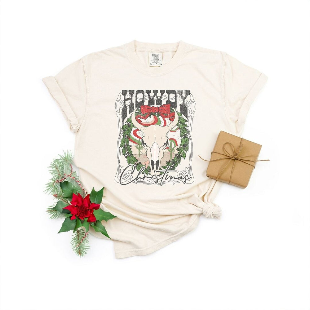 Howdy Christmas Bull Garment Dyed Tee