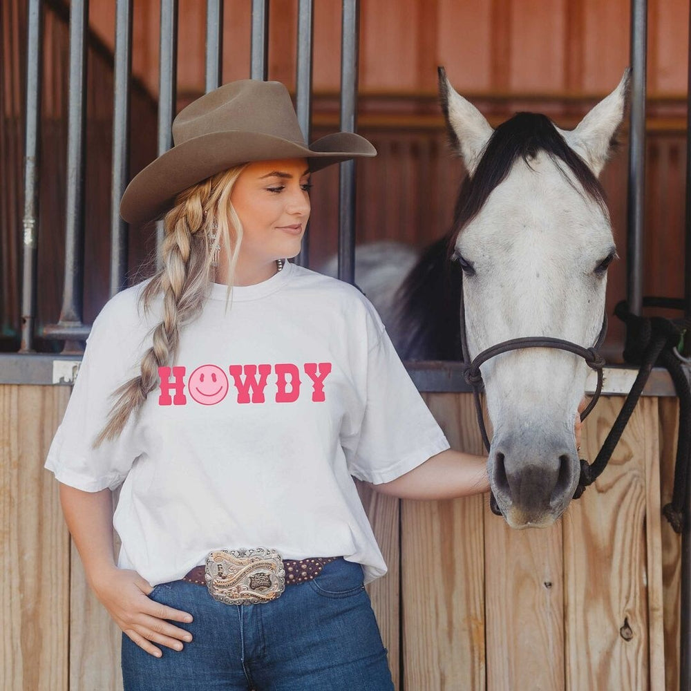 Howdy Smiley Face Garment Dyed Tee