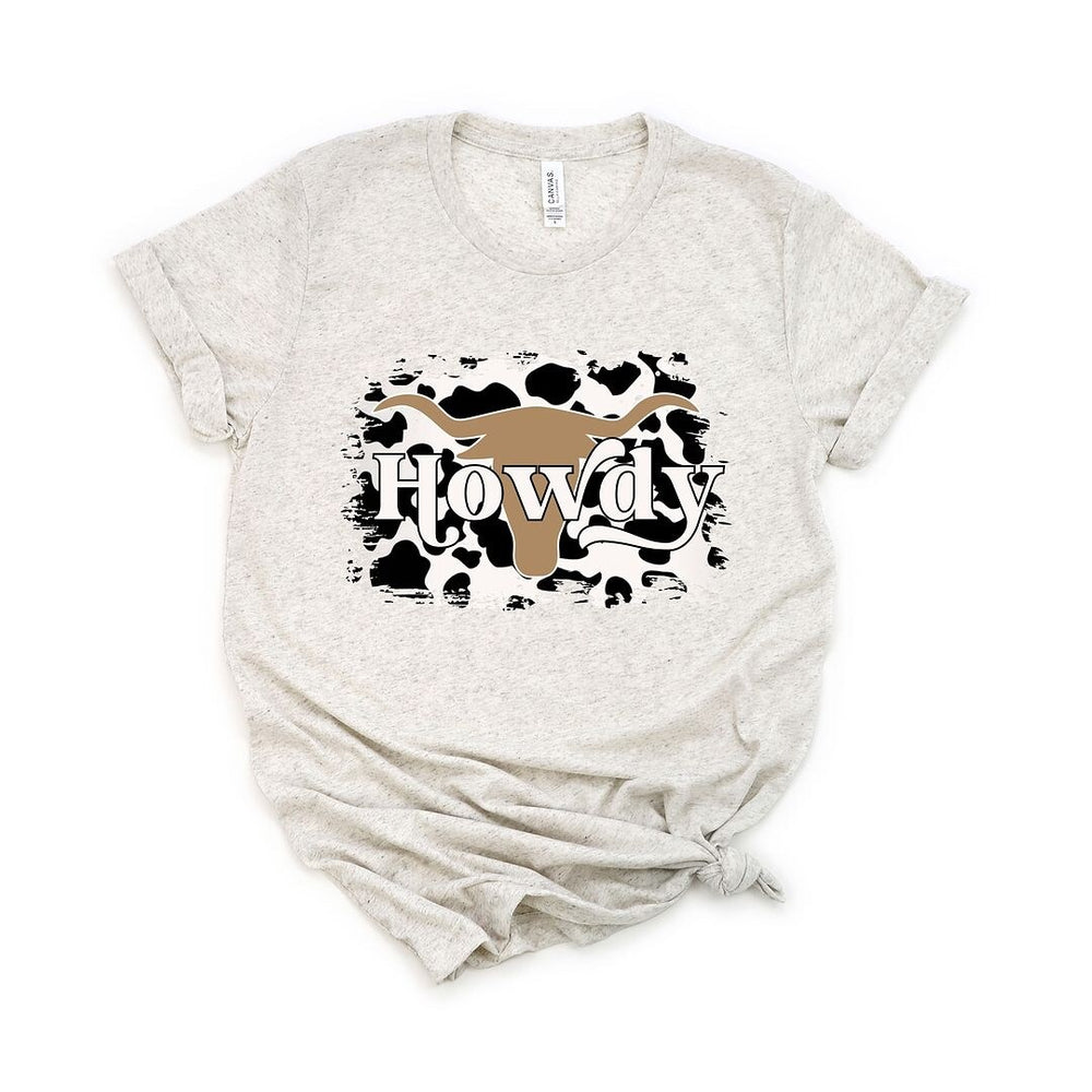 Howdy with Cow Print Short Sleeve Crewnneck Tee