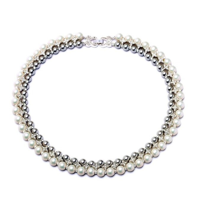 Imitation Pearl Crystal Fashion Necklace - White