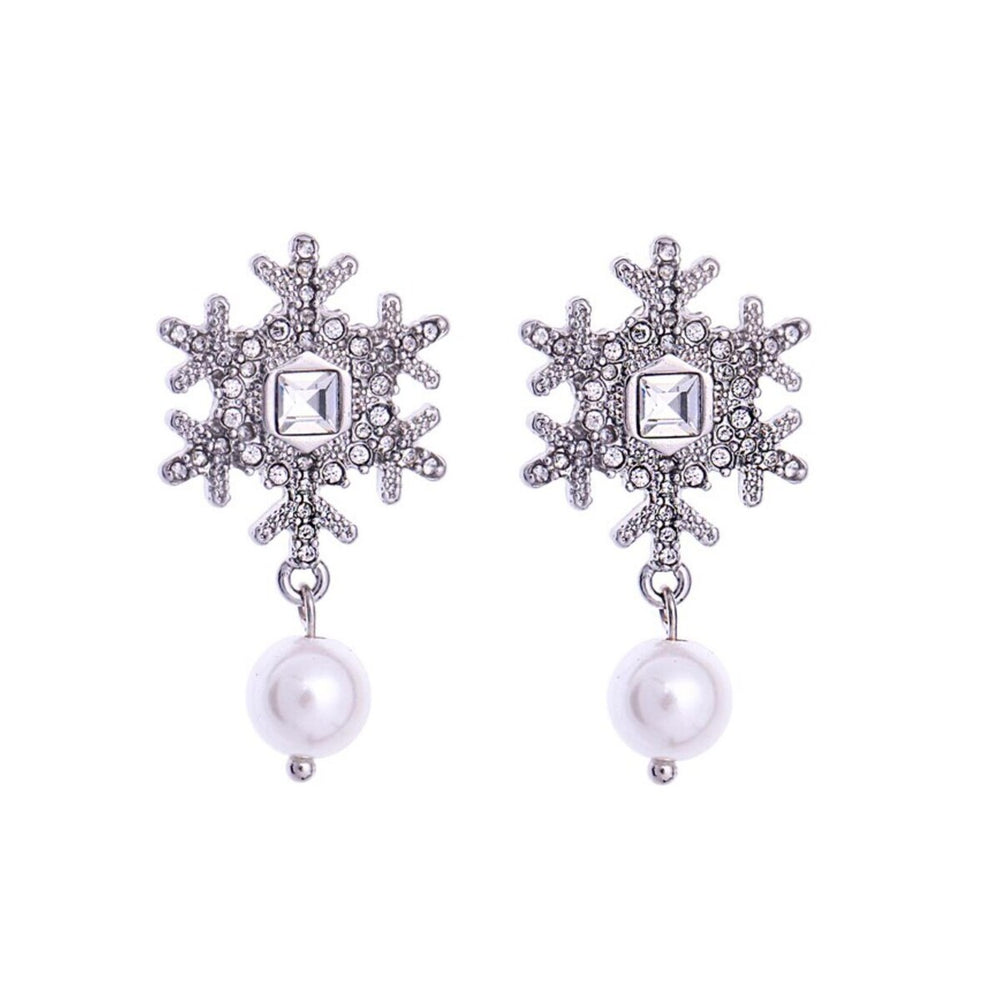 Imitation Pearl Crystal Snowflake Drop Earrings