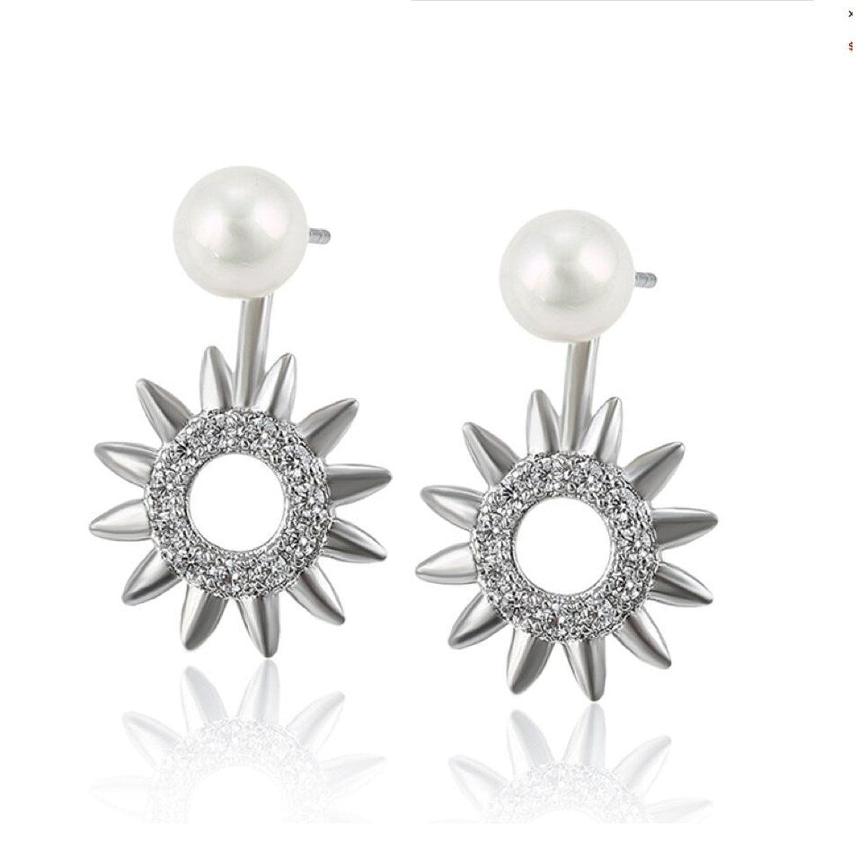 Imitation Pearl Cubic Zirconia Sun Stud Earrings