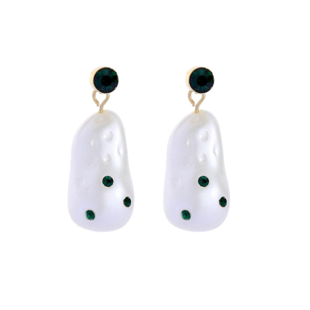 Imitation Pearl Emerald Crystal Drop Earrings