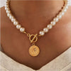 Imitation Pearl Goldtone Medallion Necklace - White