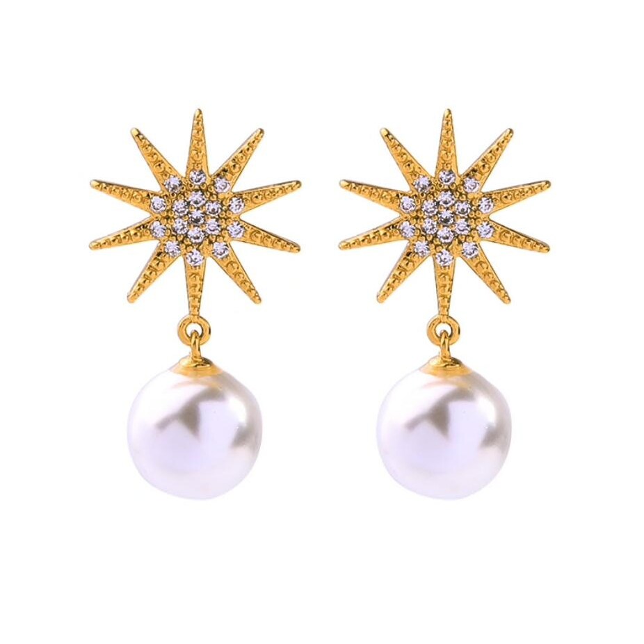 Imitation Pearl Goldtone Star Drop Earrings