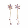 Imitation Pearl Pink Crystal Chain Drop Earrings