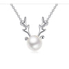 Imitation Pearl Silvertone Deer Pendant Necklace - White