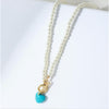 Imitation Pearl Turquoise Heart Necklace - White