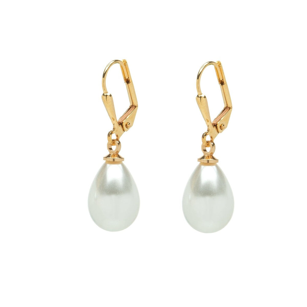 Imitation Pearl & Goldtone Leverback Earrings