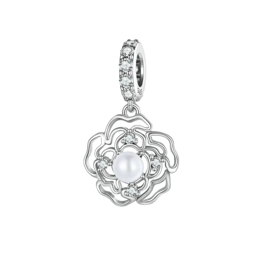 Imitation Pearl & Sterling Silver Cutout Flower Charm