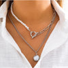 Imitation Pearl and Silvertone Disc Layered Pendant Necklace - White