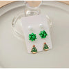 Imitation Pearl, Green Christmas Bow & Tree Set of 3 Stud Earrings