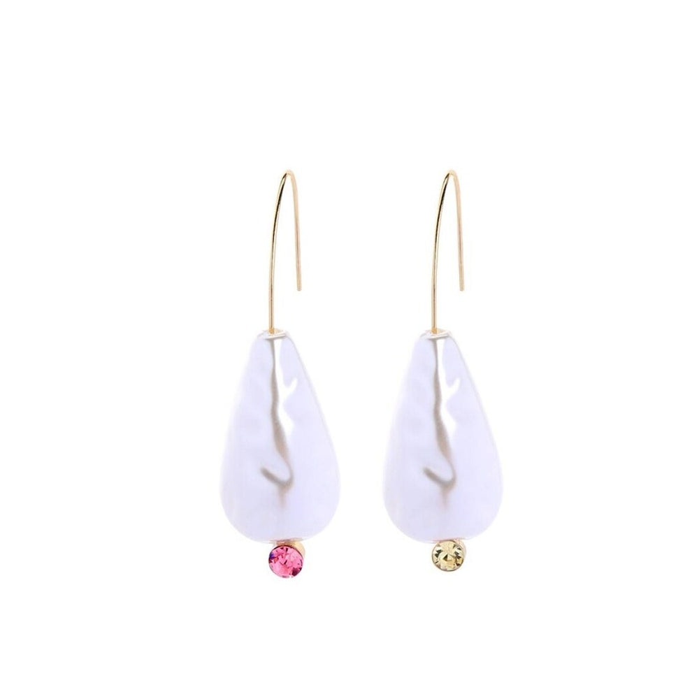 Imitation Pearl, Pink Yellow Crystal Drop Earrings