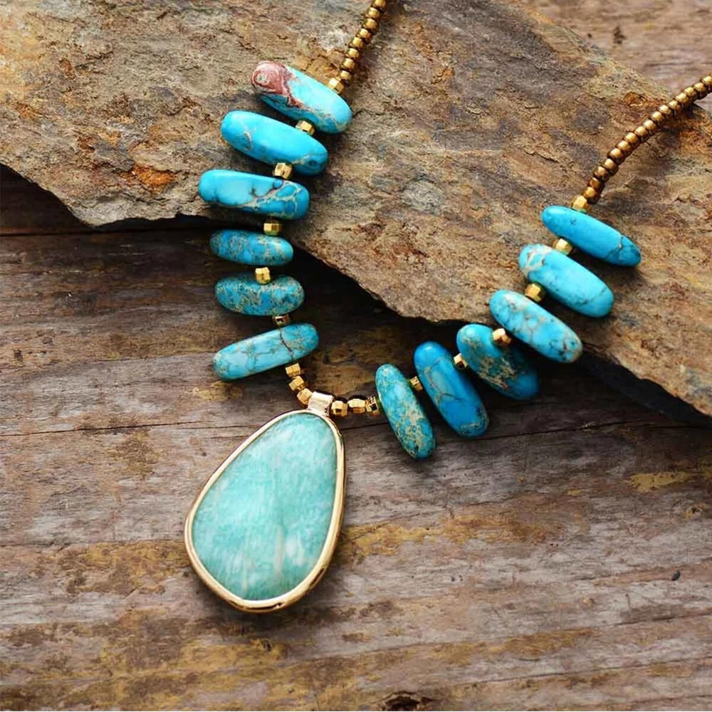 Jasper Amazonite Bohemian Necklace - White