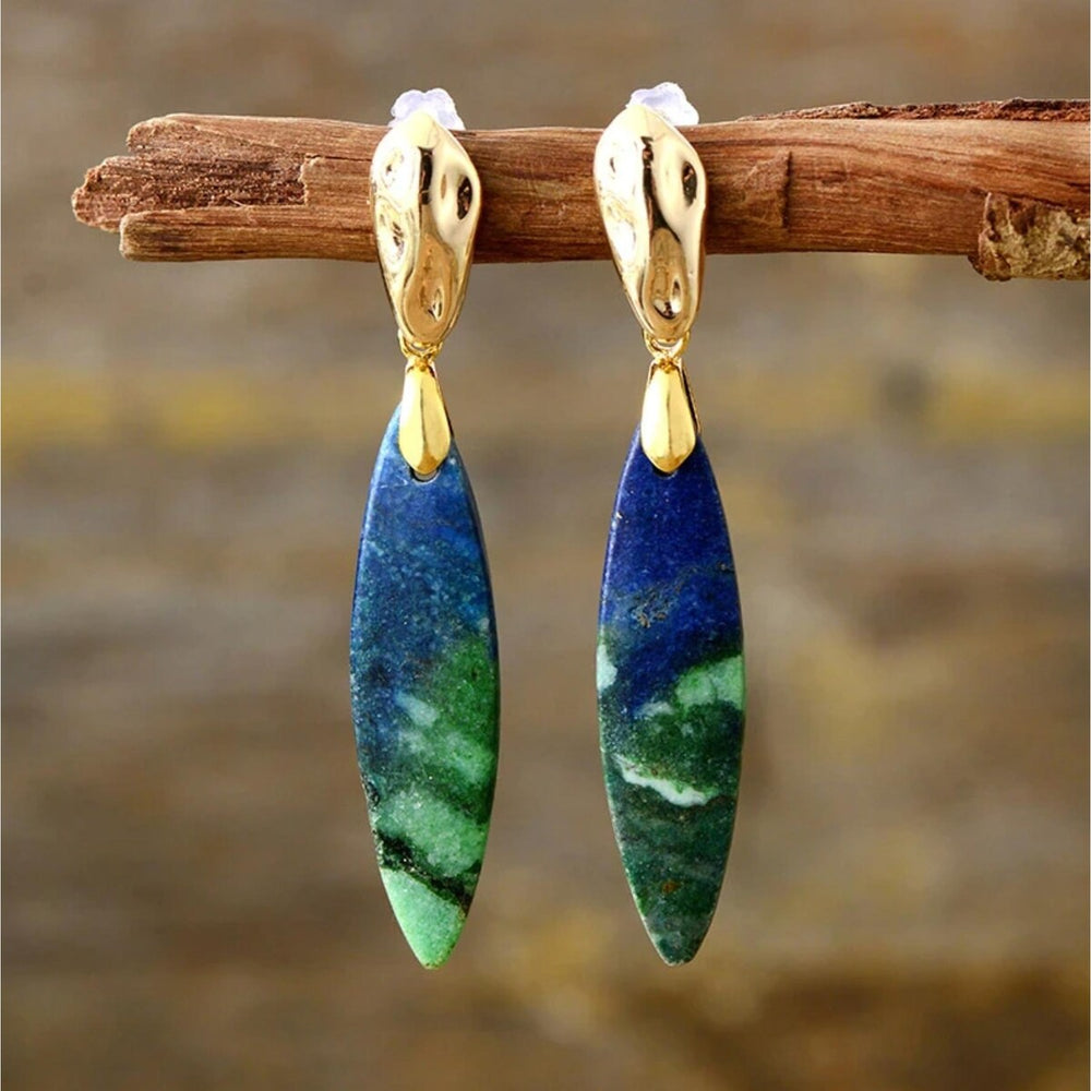 Jasper & Goldtone Hammered Post Drop Earrings