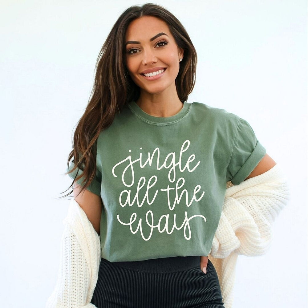 Jingle All The Way Cursive Puff Print Garment Dyed Tee