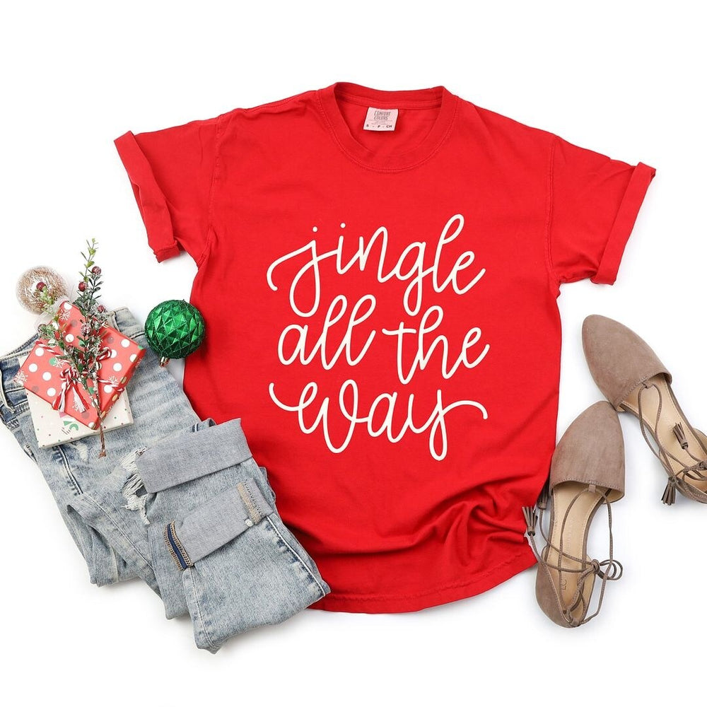 Jingle All The Way Cursive Puff Print Garment Dyed Tee