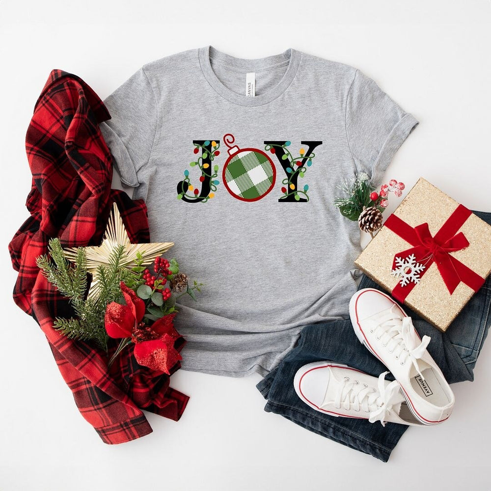 Joy Christmas Lights Short Sleeve Crewnneck Tee