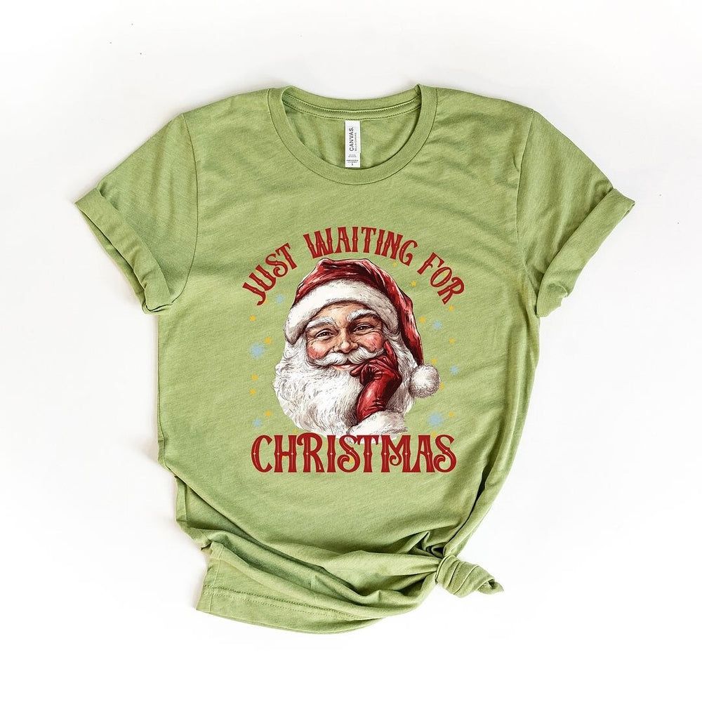 Just Waiting For Christmas Santa Short Sleeve Crewnneck Tee