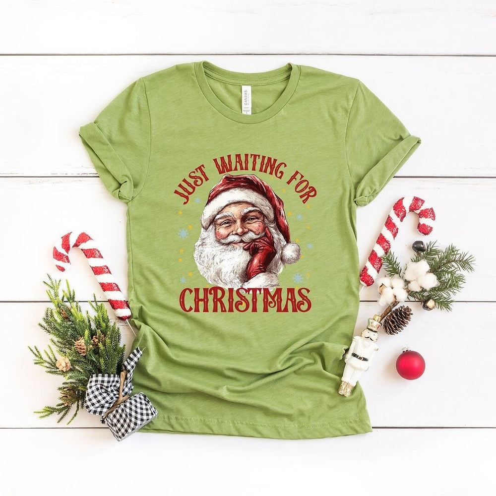 Just Waiting For Christmas Santa Short Sleeve Crewnneck Tee