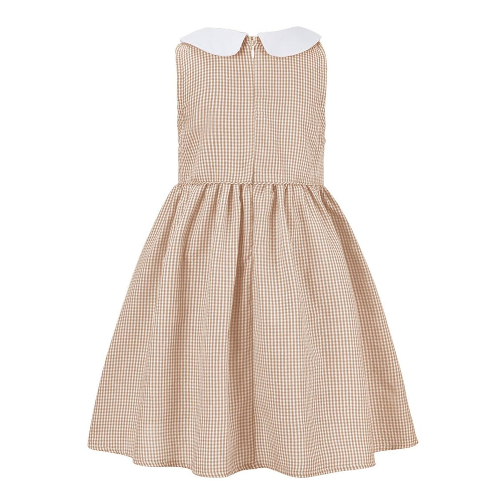 Khaki Gingham Peter Pan Collar Sleeveless A-Line Dress