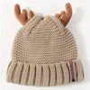 Knitted Antler Beanie Hat in Beige