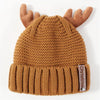 Knitted Antler Beanie Hat in Cognac