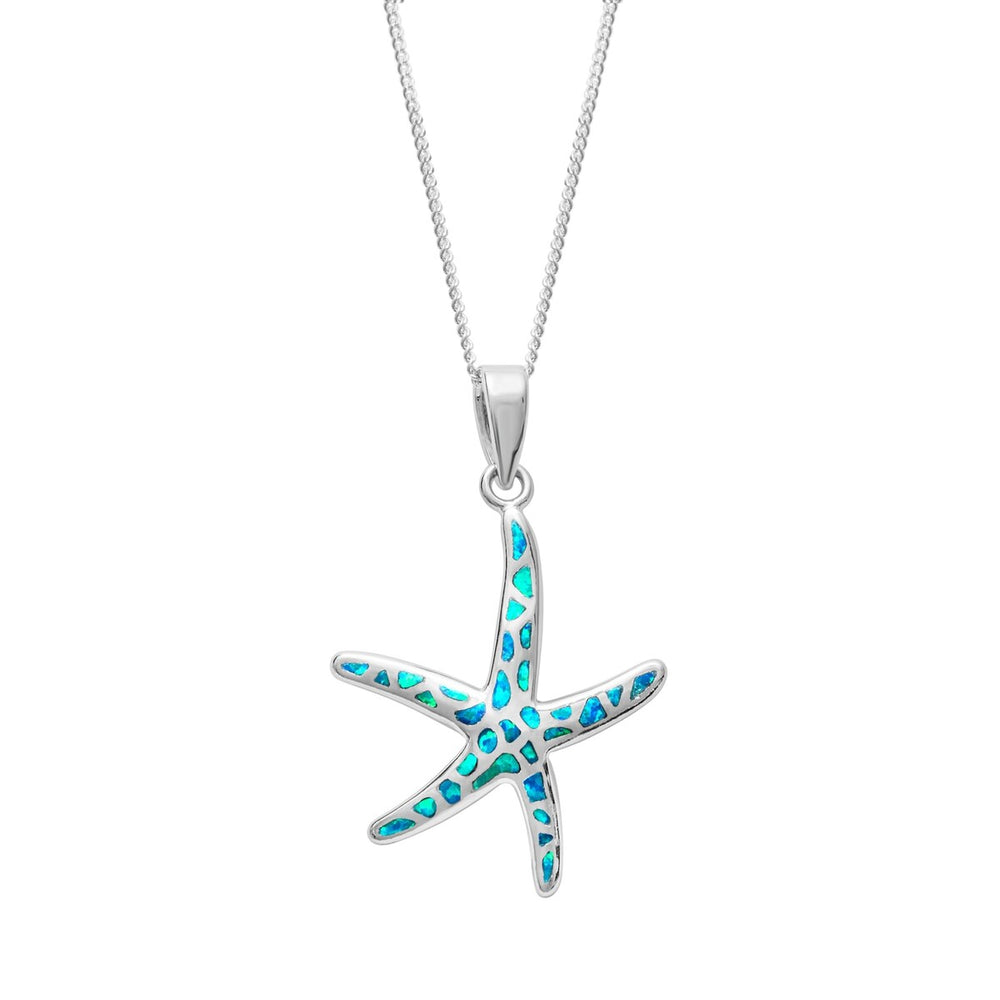 Lab-Created Opal & Sterling Starfish Pendant Necklace - White