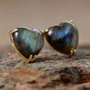 Labradorite & Goldtone Heart Prong Set Stud Earrings