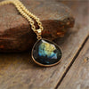 Labradorite & Goldtone Teardrop Pendant Necklace - White