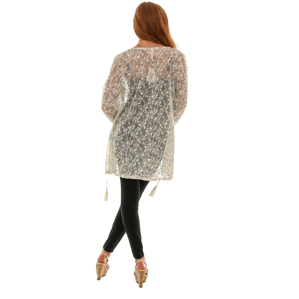 Lace Floral Pattern Open Front Cardigan