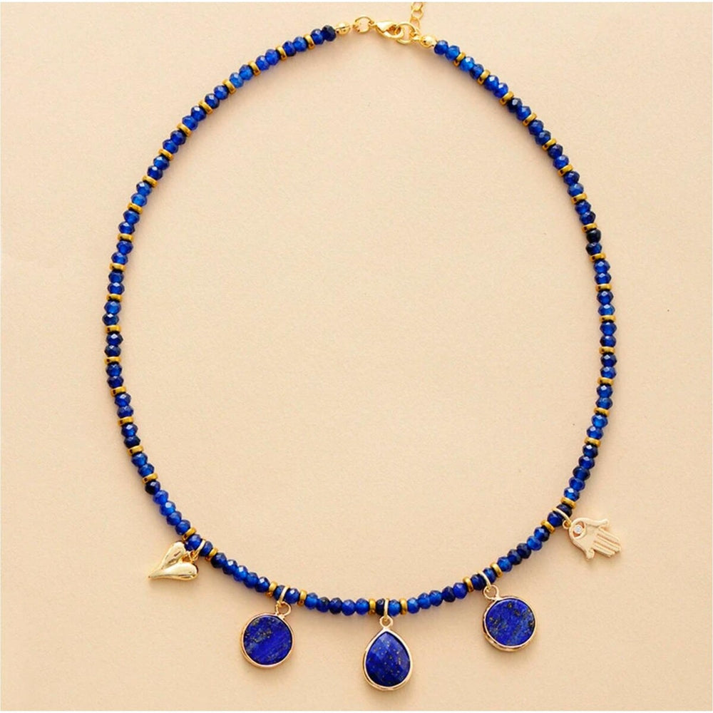 Lapis Lazuli & Blue Crystal Charm Necklace - White